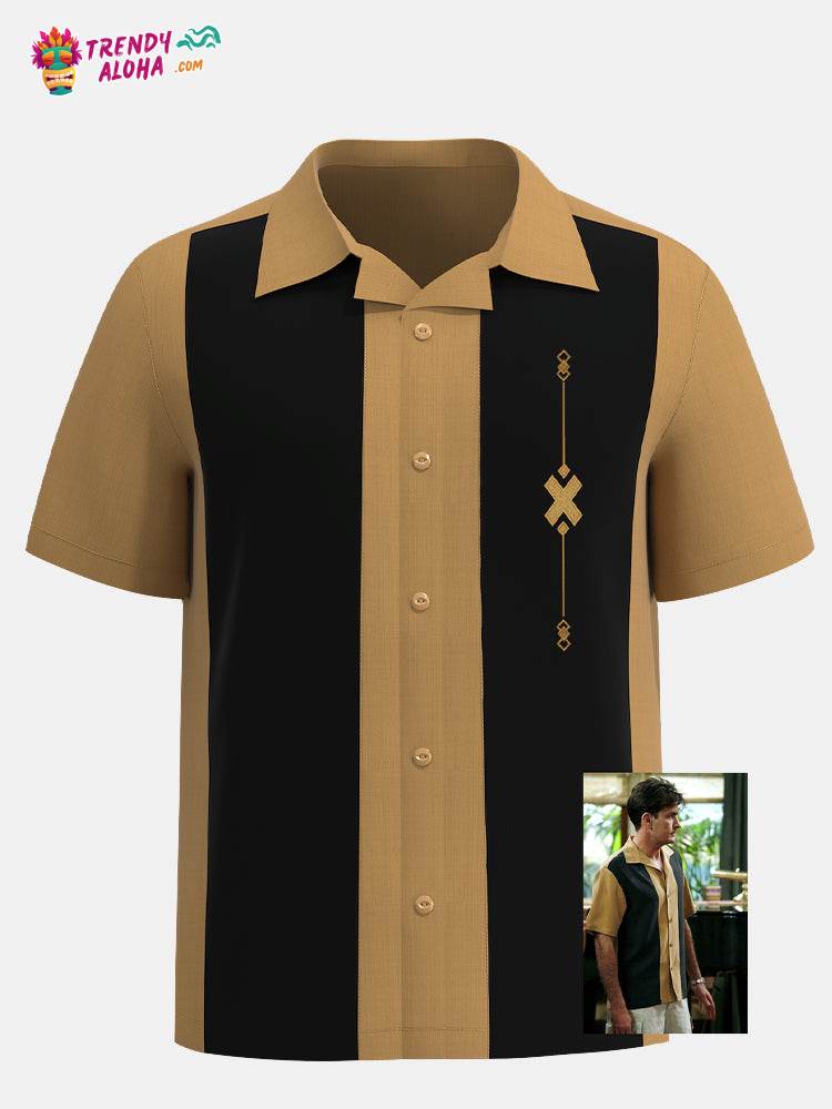 Trendy Aloha Men’s Geometric Shapes Printed Bowling Shirt