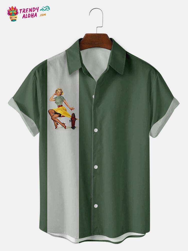 Trendy Aloha Men’s Retro Hydrant And Girl Hawaiian Short Sleeve Shirts & Tops