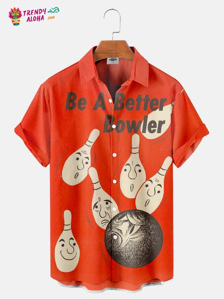Trendy Aloha Men’s Vintage Be A Better Bowler Printed Shirt