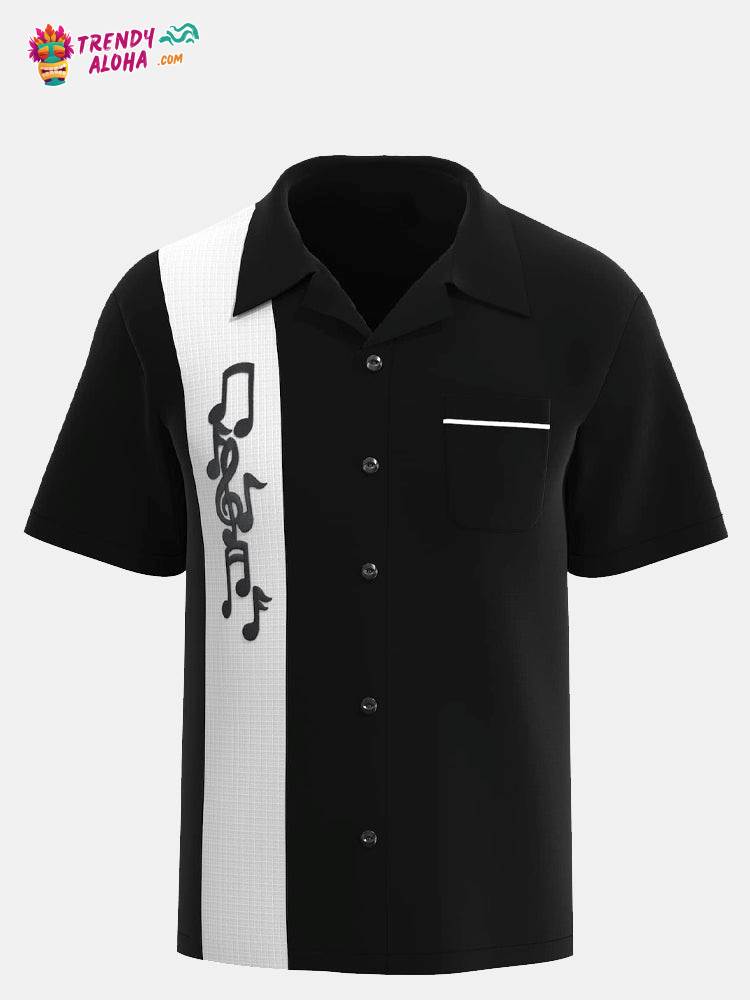 Trendy Aloha Men’s Vintage Music Printed Bowling Shirt