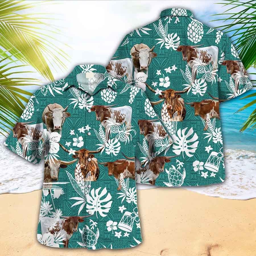 Trendy Hawaiian Shirt For Farm Lovers – Texas Longhorn Cow Trendy Hawaiian Shirt