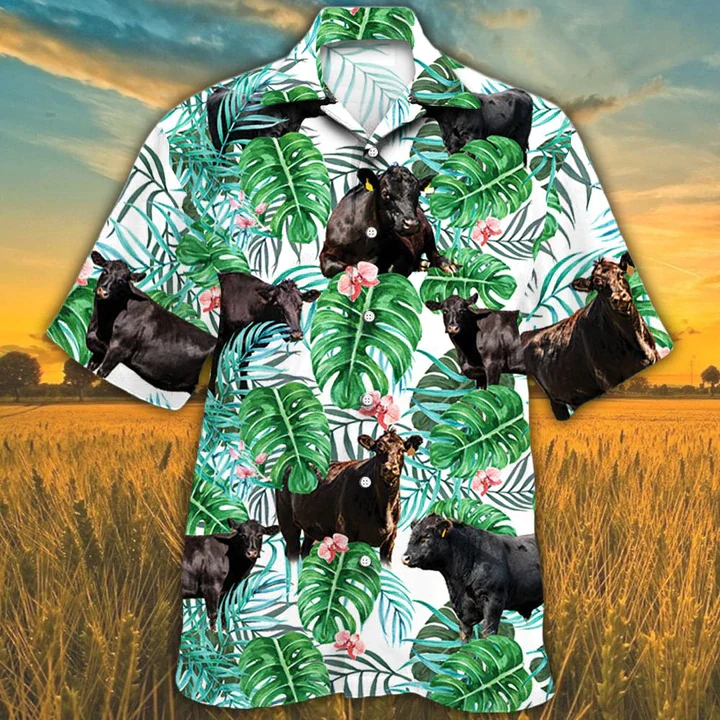 Trendy Hawaiian Shirt For Men, Black Angus Cattle Lovers Tropical Plant Trendy Hawaiian Shirt, Cow Summer Trendy Hawaiian Shirt Trendy Hawaiian Shirt For Men, Black Angus Cattle Lovers Tropical Plant Trendy Hawaiian Shirt, Cow Summer Trendy Hawaiian Shirt