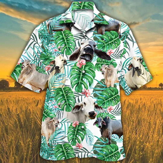 Trendy Hawaiian Shirt For Men, Brahman Cattle Lovers Tropical Plant Trendy Hawaiian Shirt, Cow Trendy Hawaiian Shirt Trendy Hawaiian Shirt For Men, Brahman Cattle Lovers Tropical Plant Trendy Hawaiian Shirt, Cow Trendy Hawaiian Shirt