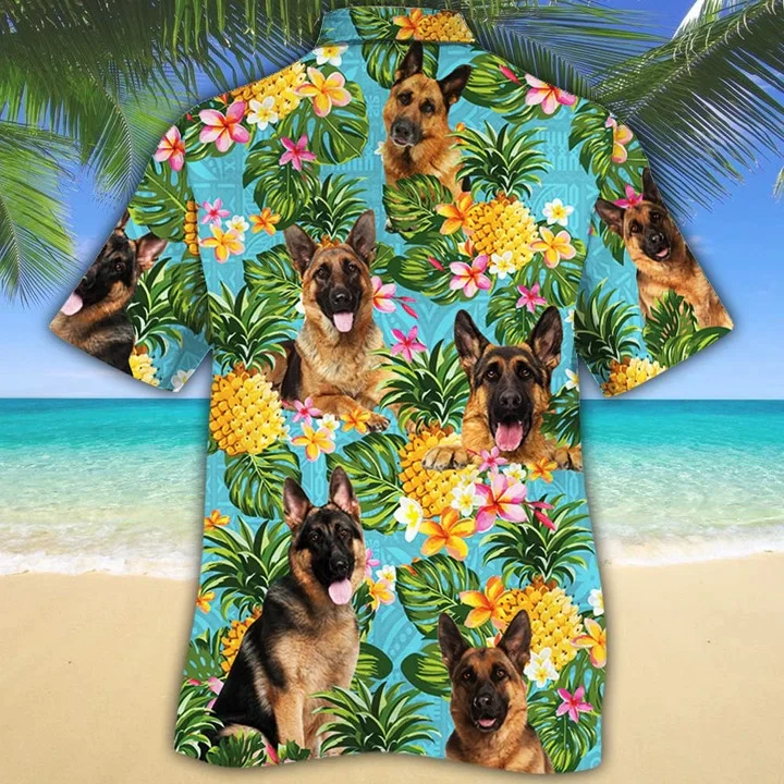 Trendy Hawaiian Shirt German Shepherd Dog With Tropical Flowers And Pineapples