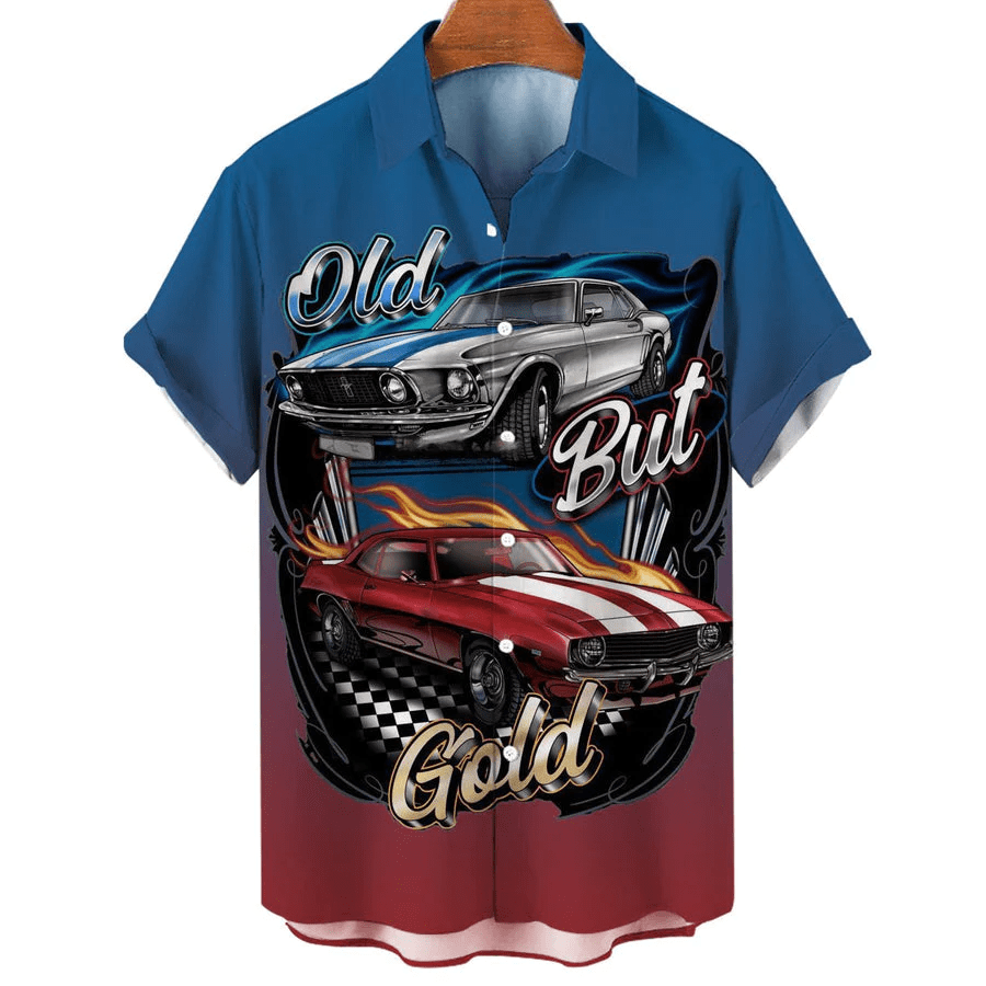Trendy Hawaiian Shirt Vintage, Hawaii Shirts Mens, Men’s Retro Contrast Color Stitching Garage Car Casual Shirt