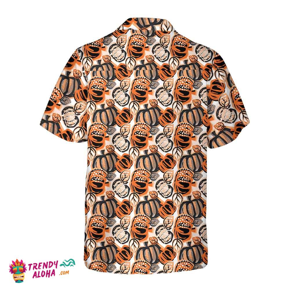 Trendy Painted Thanksgiving Pumpkin Hawaiian Shirt, Thanksgiving Hawaiian Shirt For Men