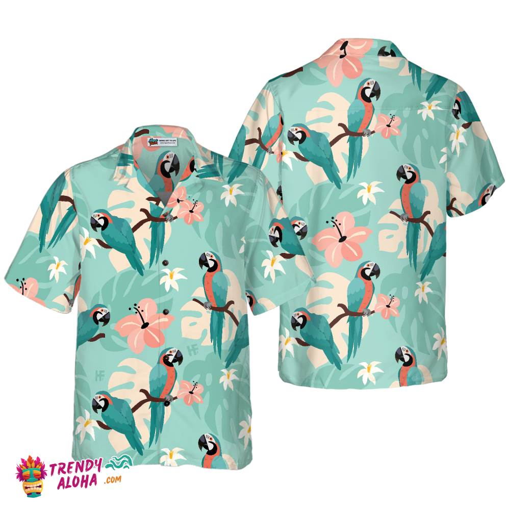 Trendy Parrots And Tropical Leaves Hawaiian Shirt