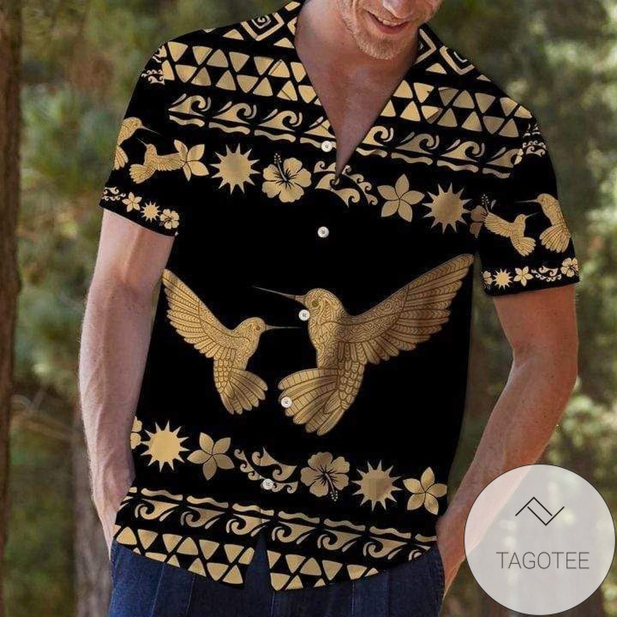 Tribal Patterned Hummingbird Hawaiian Shirt Radiating Culture