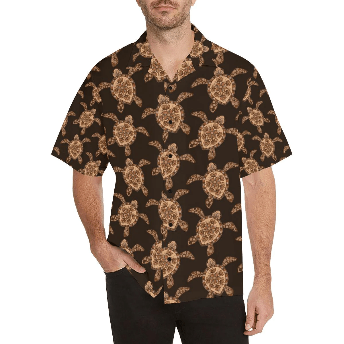 Tribal Sea Turtle Print Hawaiian Shirt for Summer Days