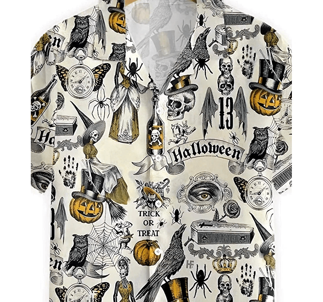 Trickery Halloween Summer Clothes Trendy Hawaiian Shirt, Button Up Aloha Shirt For Men, Women