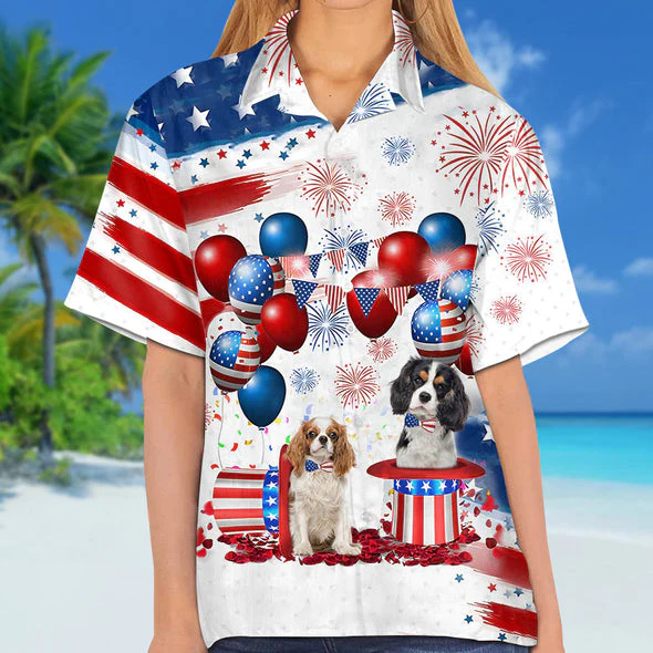 Tricolor Cavalier King Charles Spaniel Independence Day Trendy Hawaiian Shirt For Men And Women, 4Th Of July Trendy Hawaiian Shirt