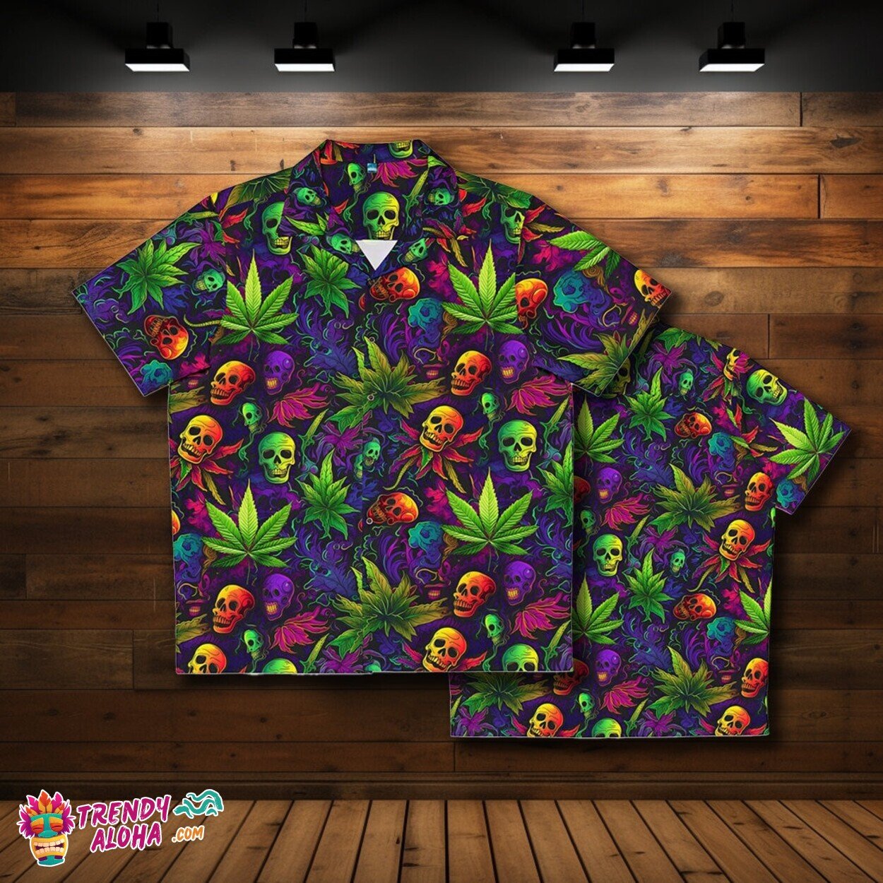 Trippy Spooky Men’s Hawaiian Shirt with Surreal Horror Imagery
