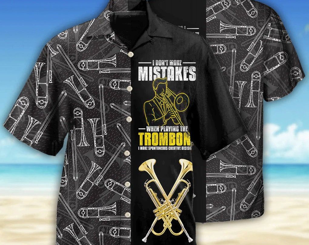 Trombone Music Lover Black Style – Trendy Hawaiian Shirt, Beach Party Matching Shirt For Men/Women, Hawaiian Set Gift, Hawaii Shirt Party Summer.