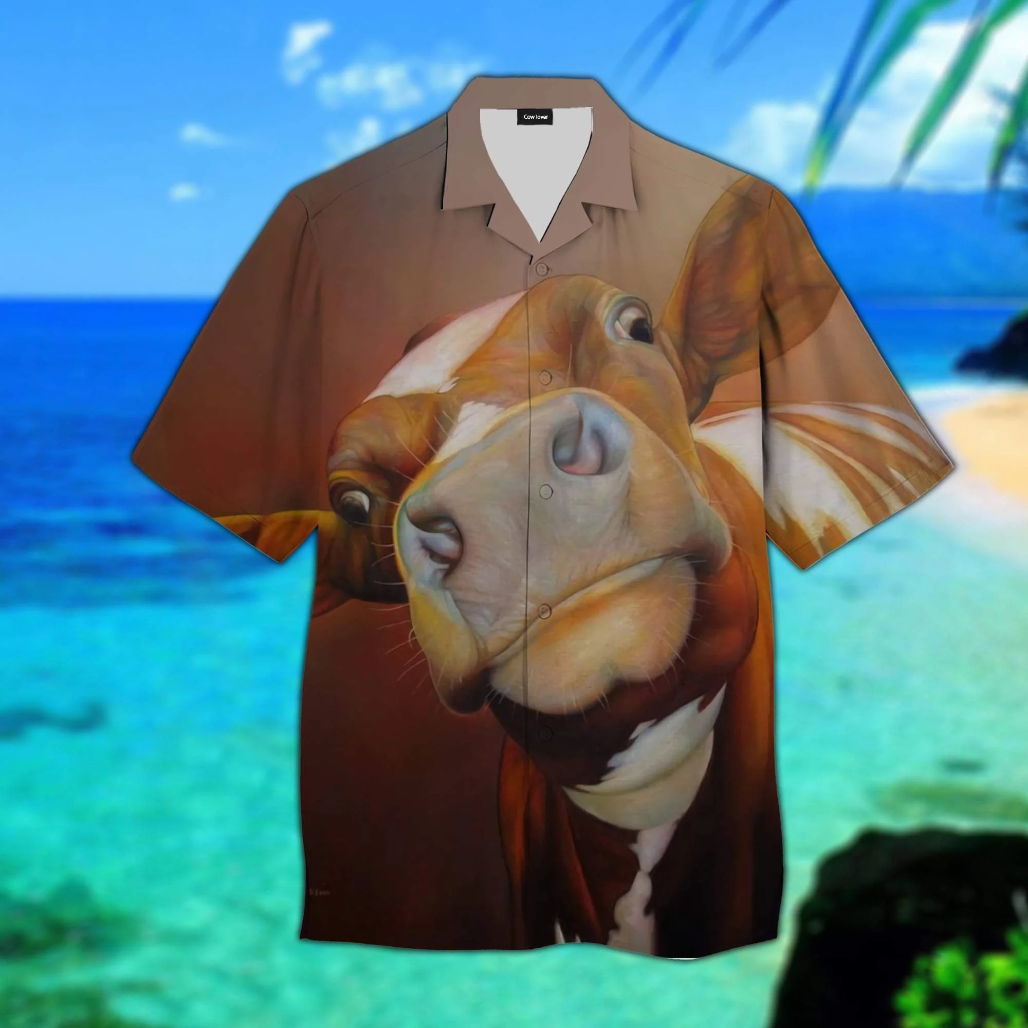 Tropical 3D Brow Cow Face Trendy Hawaiian Shirt, Cow Trendy Hawaiian Shirt For Summer Gifts