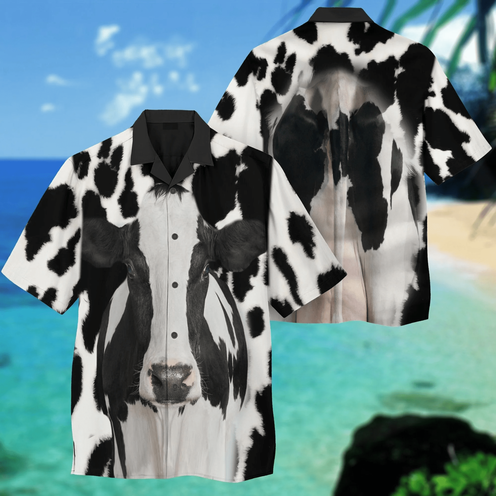 Tropical 3D Cow Pattern Geometric Trendy Hawaiian Shirt, Cow Trendy Hawaiian Shirt For Summer Gifts