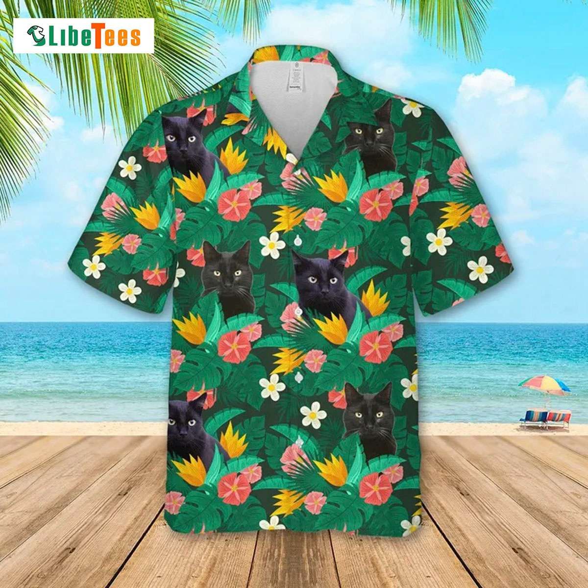 Tropical Adventures with a Black Cat Floral Hawaiian Shirt