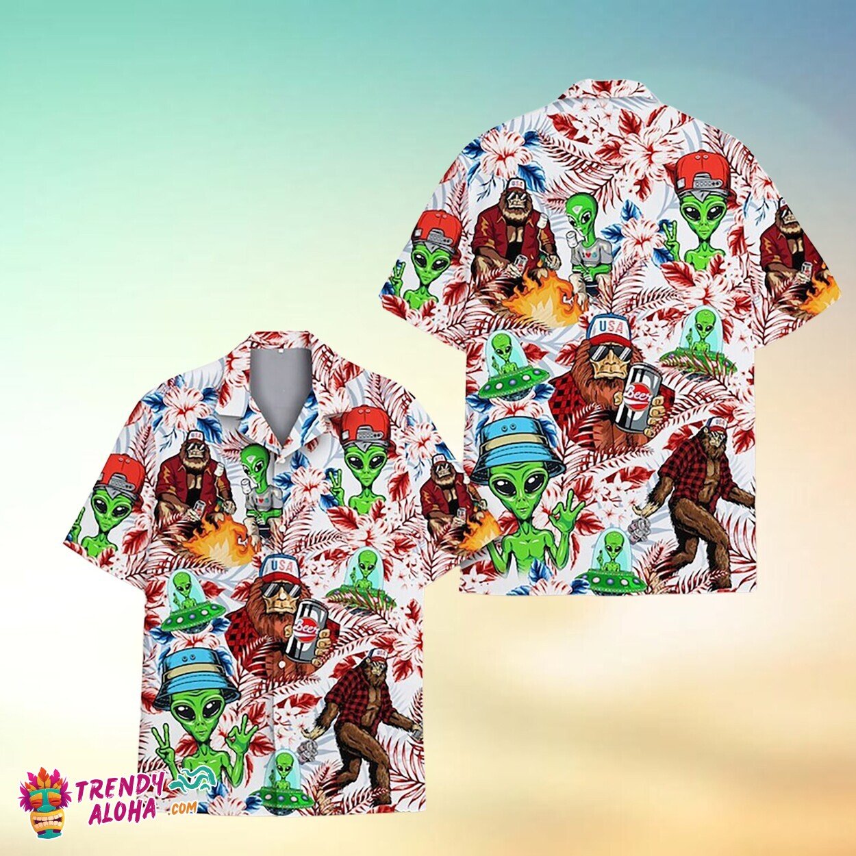 Tropical Alien Bigfoot Sasquatch Unisex Summer Aloha Beach Shirt
