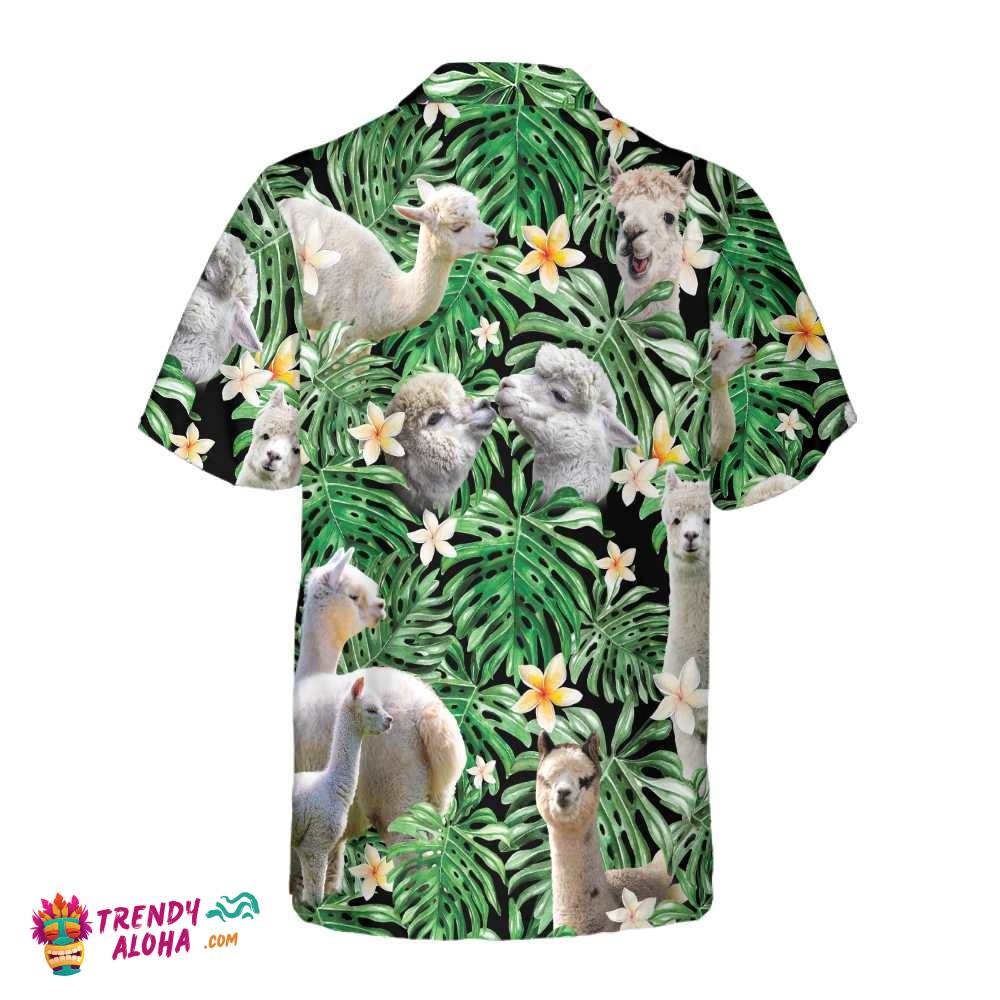 Tropical Alpaca Pattern Hawaiian Shirt, Funny Alpaca Print Shirt For Men & Women