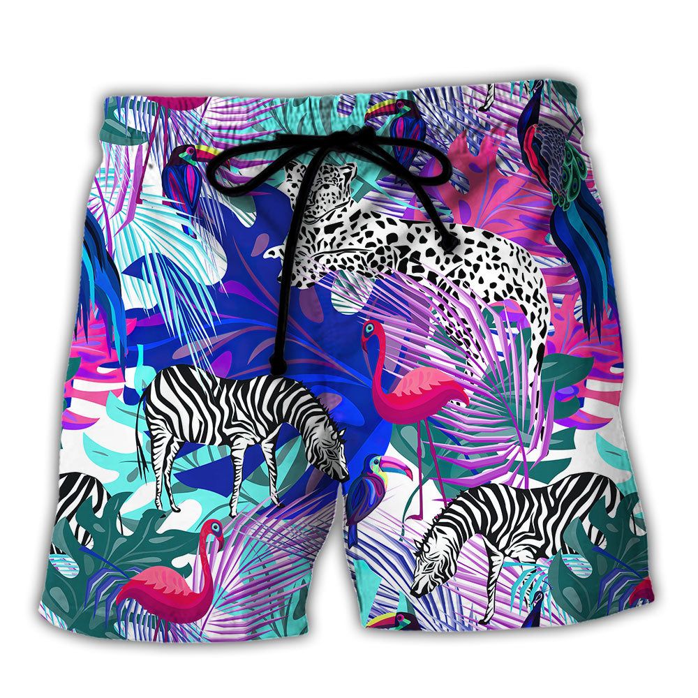 Tropical Animals Tropical Leaf Trendy Aloha Hawaiian Beach Shorts Tropical Animals Tropical Leaf Trendy Aloha Hawaiian Beach Shorts
