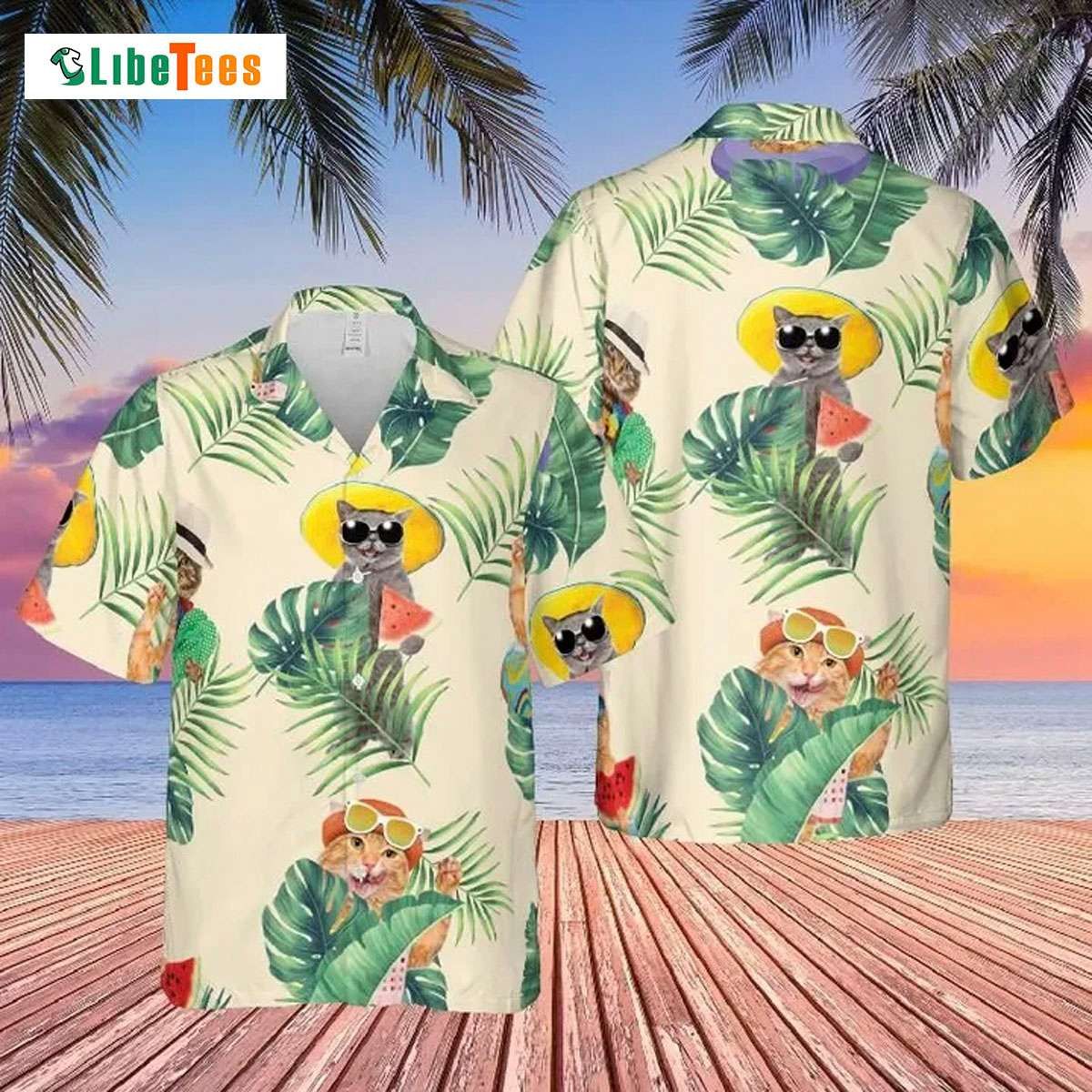 Tropical Beach Day Cat Inspired Hawaiian Shirt