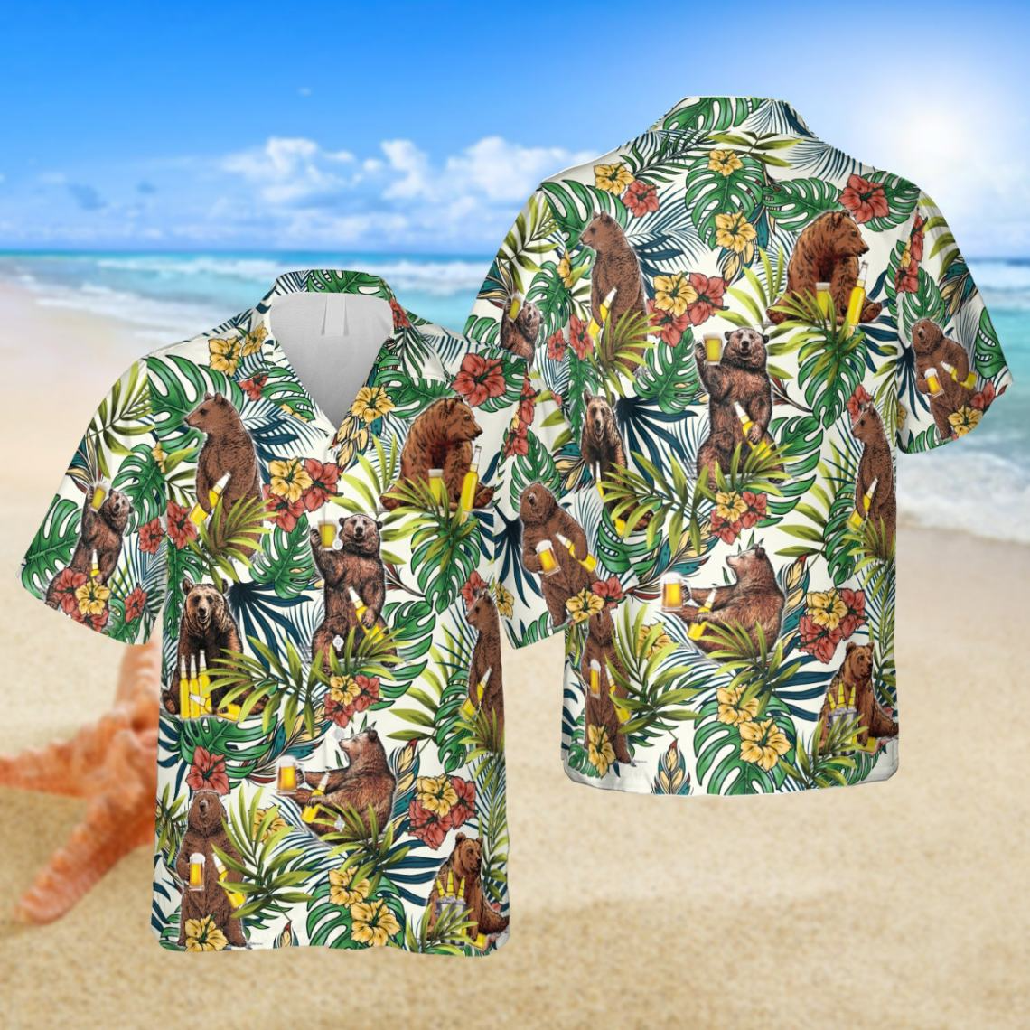 Tropical Bear Drinks Beer Trendy Hawaiian Shirt, Gift For Camping Lovers