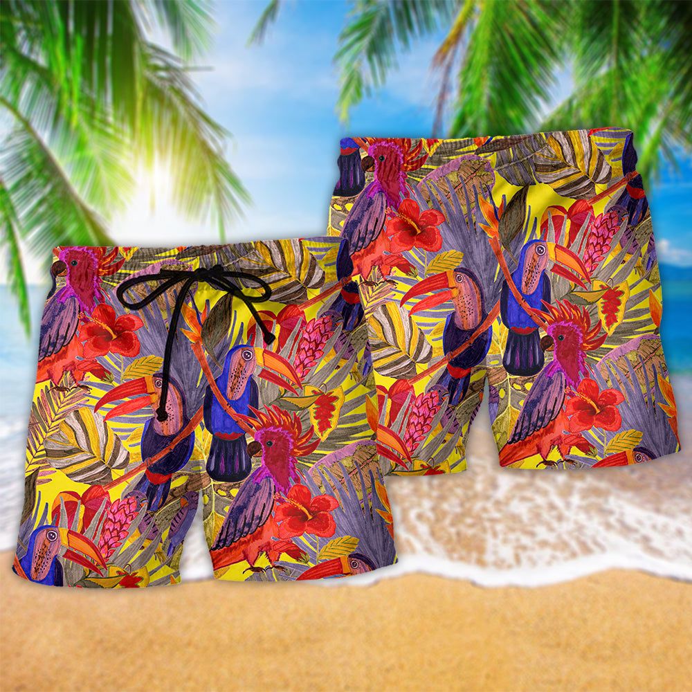 Tropical Bird Color Style Trendy Aloha Hawaiian Beach Shorts