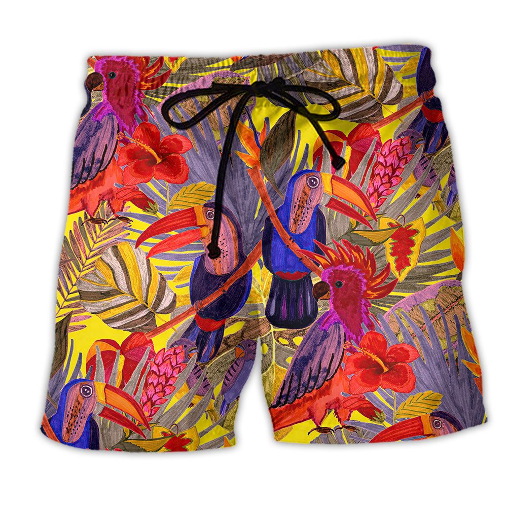 Tropical Bird Color Style Trendy Aloha Hawaiian Beach Shorts Tropical Bird Color Style Trendy Aloha Hawaiian Beach Shorts