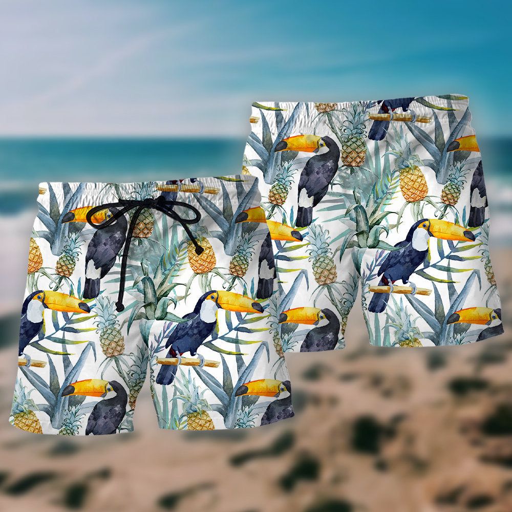 Tropical Bird Pineapple Basic Background Trendy Aloha Hawaiian Beach Shorts