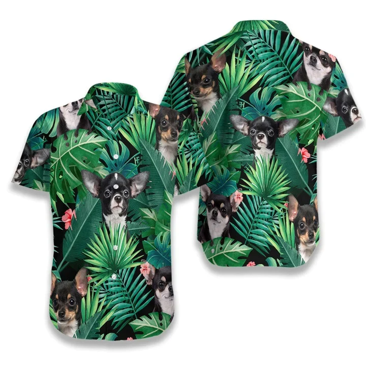 Tropical Black Chihuahua Dog Pattern Hawaiian Shirt
