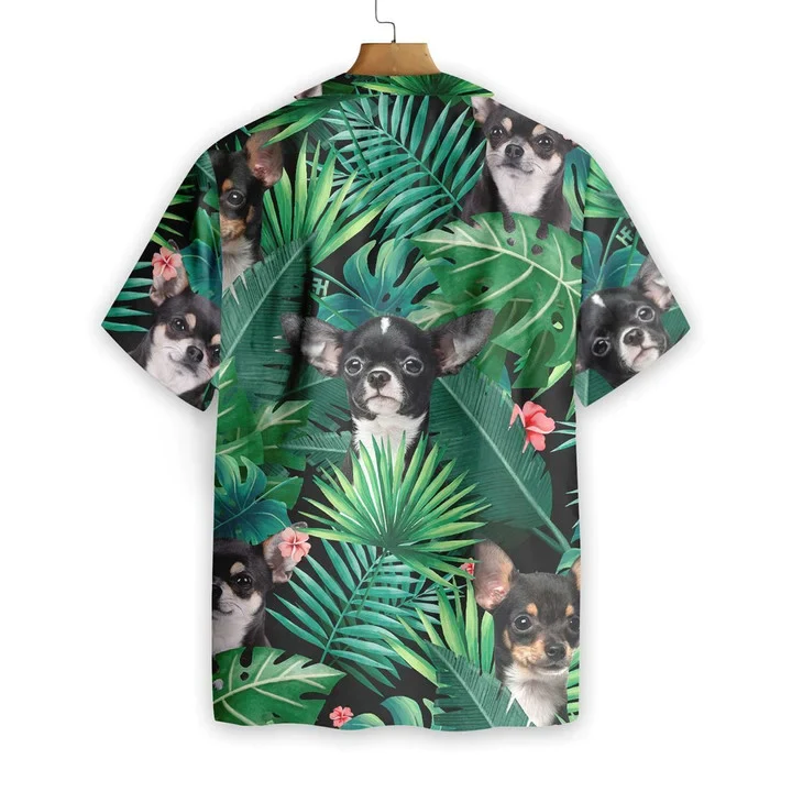Tropical Black Chihuahua Dog Pattern Trendy Hawaiian Shirt