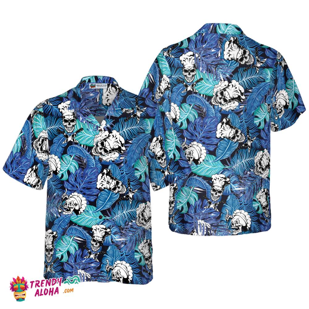Tropical Blue Leaves Chef Hawaiian Shirt Tropical Blue Leaves Chef Hawaiian Shirt