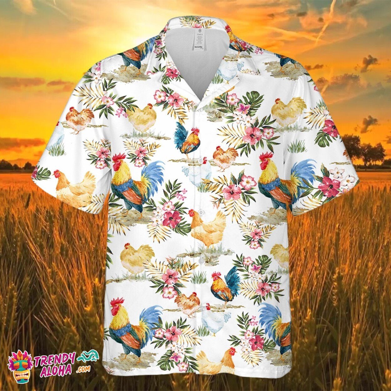 Tropical Chicken Rooster Pattern All Over Print Hawaiian Shirt