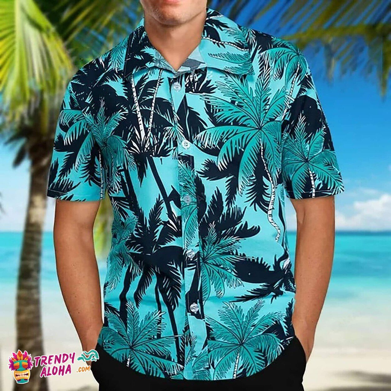 Tropical Coconut Tree 3D Print Green Hawaiian Oversized Top Shirt