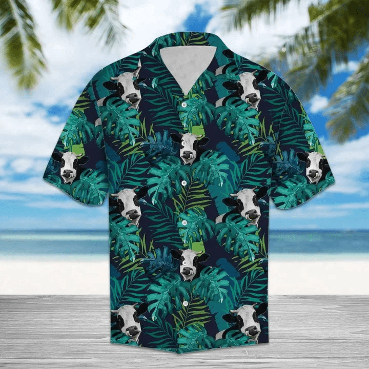 Tropical Cow Lost In Palm Leaves Jungle Summer Vacation Themed Trendy Hawaiian Shirt Tropical Cow Lost In Palm Leaves Jungle Summer Vacation Themed Trendy Hawaiian Shirt