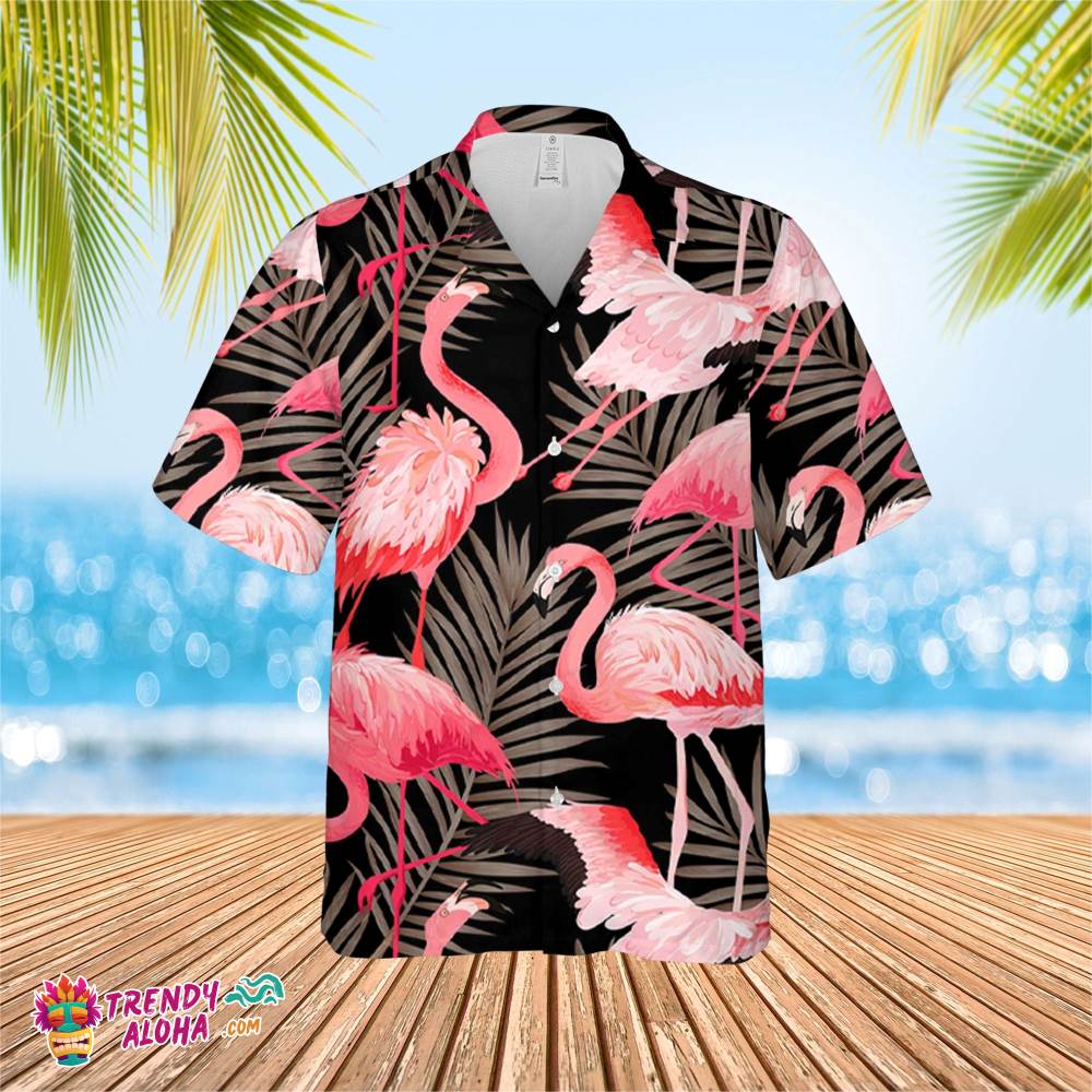 Tropical Flamingo Bird Hawaiian Shirt, Short Sleeve Hawaiian Aloha Shirt, Flamingo Birds Shirt, Flamingo Birthday Hawaiian
