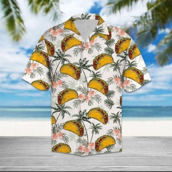 Tropical Floral And Taco Trendy Hawaiian Shirt, Aloha Trendy Hawaiian Shirt, Shirt For Men, Gift For Him, Unisex Trendy Hawaiian Shirt