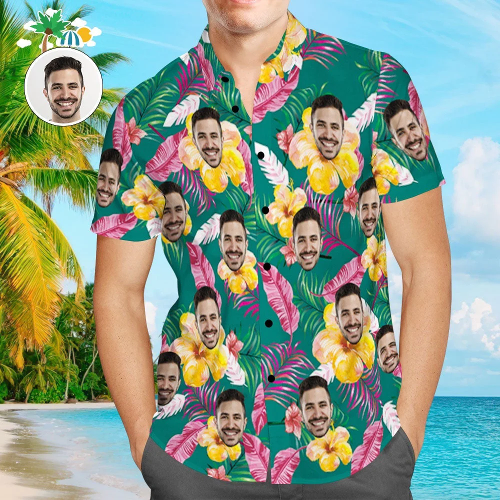 Tropical Floral Custom Photo Aloha Trendy Hawaiian Shirts For Men And Women