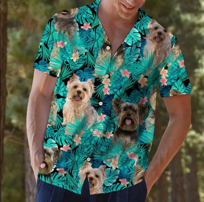 Tropical Flower And Domestic Dog Design Trendy Hawaiian Shirt Tropical Flower And Domestic Dog Design Trendy Hawaiian Shirt
