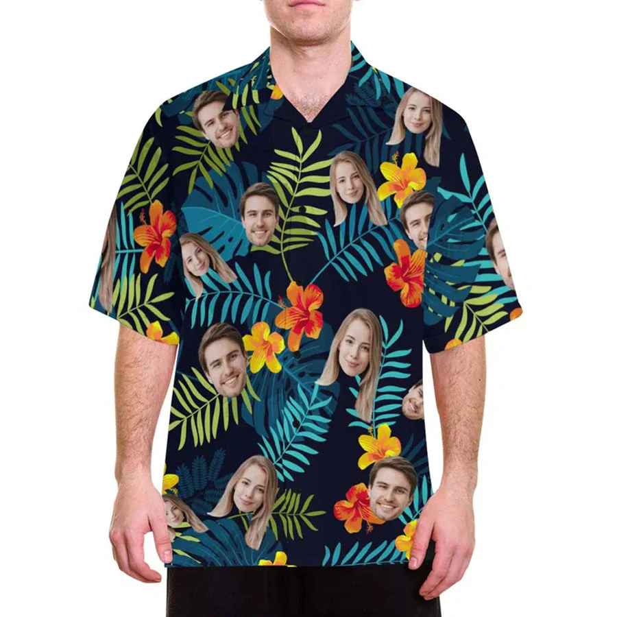 Tropical Flower Trendy Hawaiian Shirt, Personalize Face Shirt, Custom Shirt With Photo, Summer Vacation Shirt