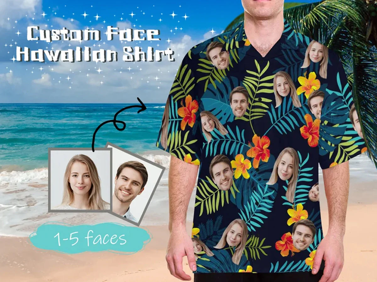 Tropical Flower Trendy Hawaiian Shirt, Personalize Face Shirt, Custom Shirt With Photo, Summer Vacation Shirt Tropical Flower Trendy Hawaiian Shirt, Personalize Face Shirt, Custom Shirt With Photo, Summer Vacation Shirt