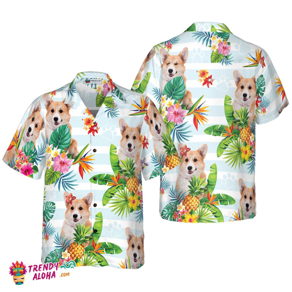 Tropical Flower With Corgi Hawaiian Shirt Tropical Flower With Corgi Hawaiian Shirt