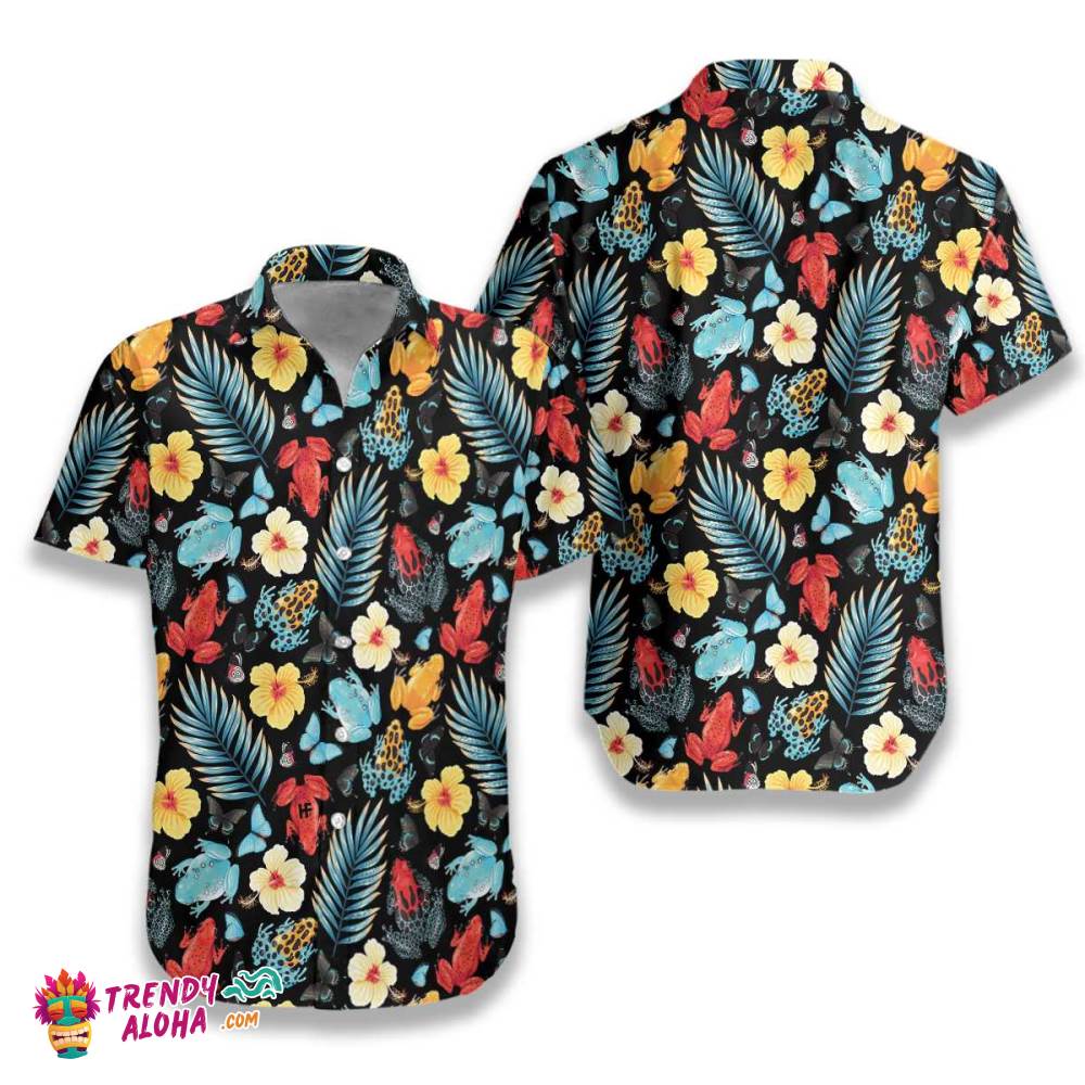 Tropical Flowers And Frogs Hawaiian Shirt Tropical Flowers And Frogs Hawaiian Shirt