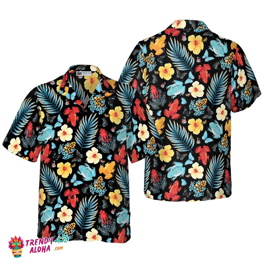 Tropical Flowers And Frogs Hawaiian Shirt Tropical Flowers And Frogs Hawaiian Shirt