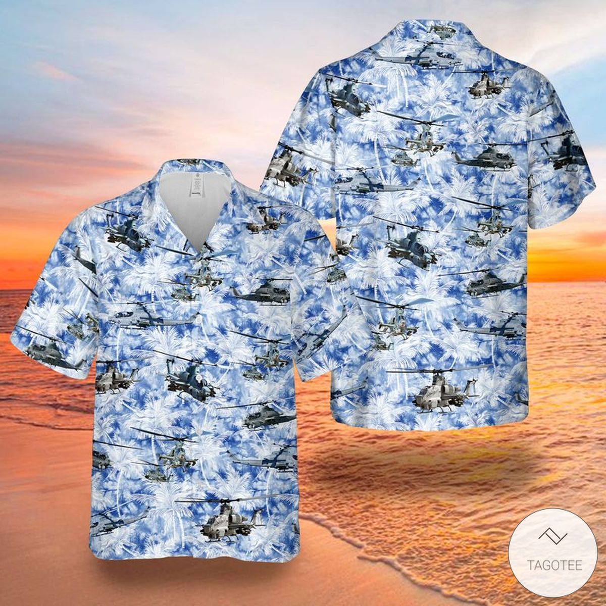 Tropical Flowers Bell Viper Helicopter Hawaiian Shirt