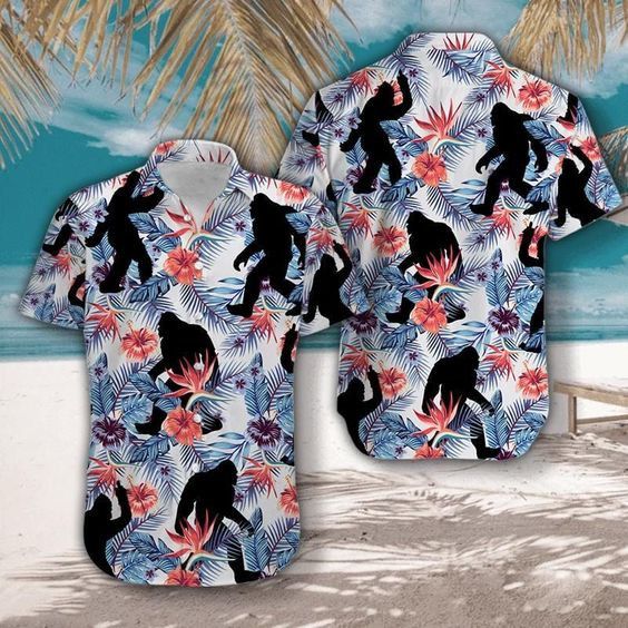 Tropical Flowers Bigfoot Aloha Trendy Hawaiian Shirts For Men & For Women Tropical Flowers Bigfoot Aloha Trendy Hawaiian Shirts For Men & For Women