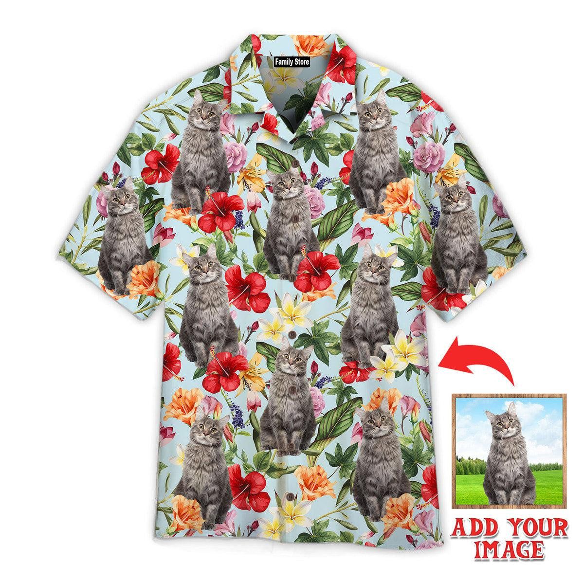 Tropical Flowers Maine Coon Cats Custom Hawaiian Shirt Tropical Flowers Maine Coon Cats Custom Hawaiian Shirt
