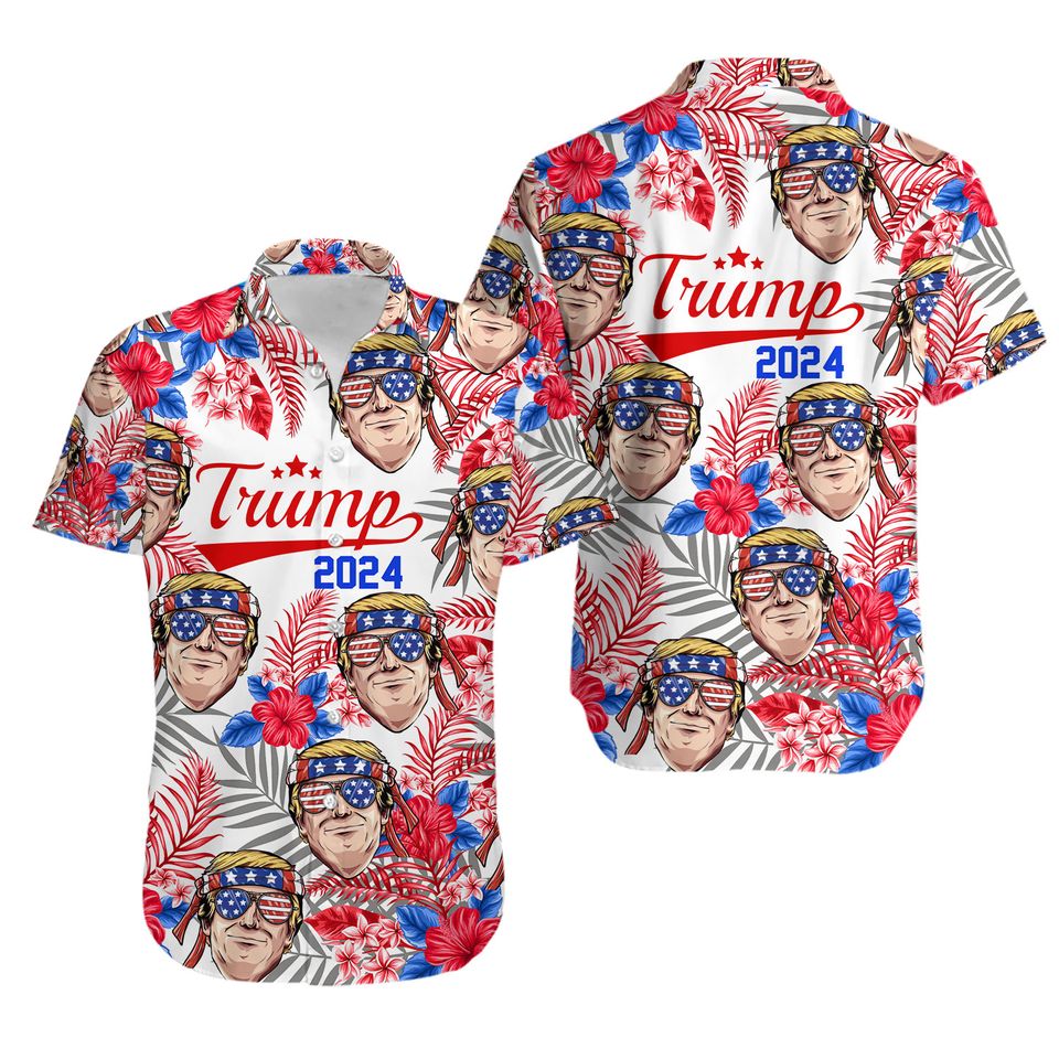 Tropical Flowers Trump President Maga Shirt Mugshot Trump Hawaiian Shirt