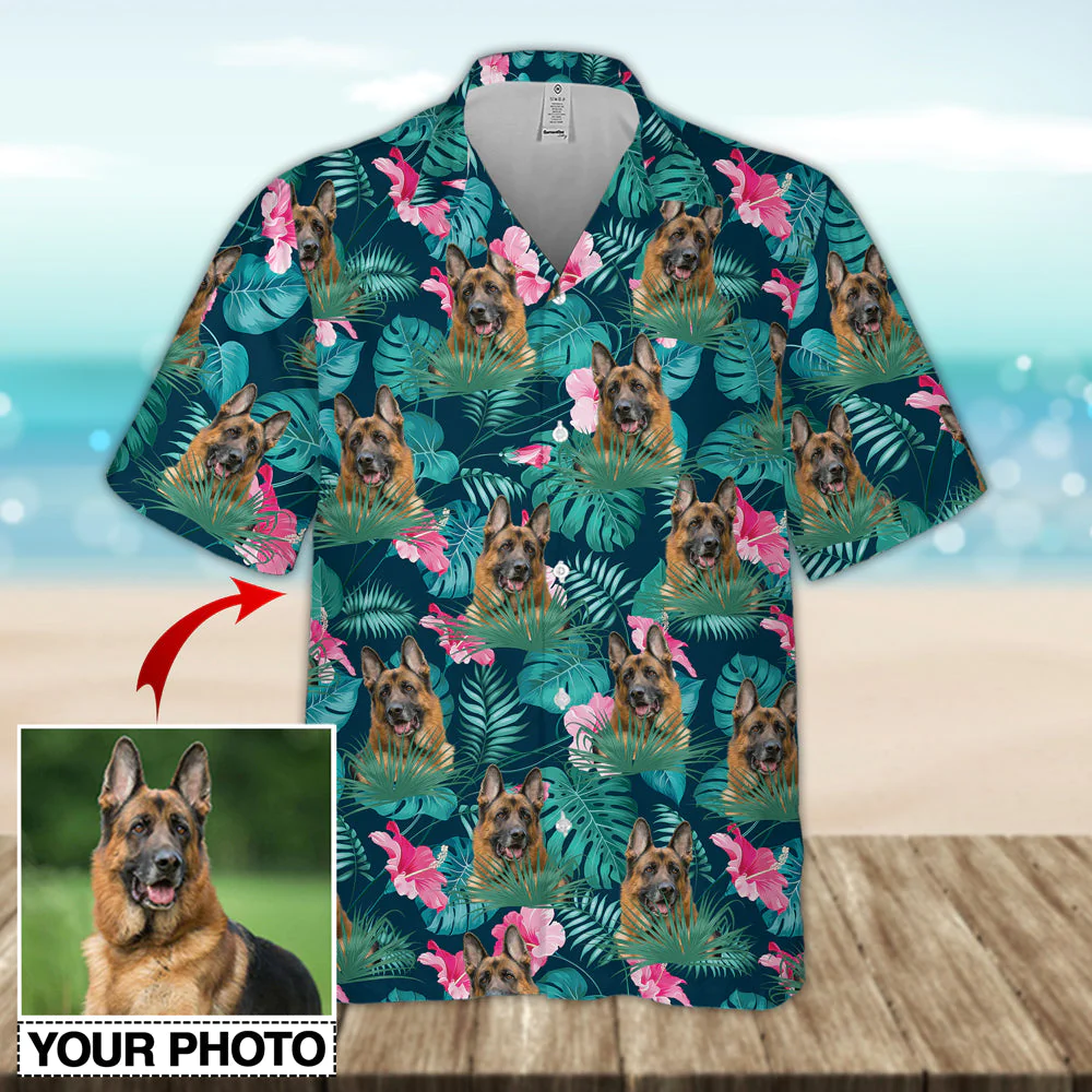 Tropical Flowers With Dog Custom Photo Trendy Hawaiian Shirt, Summer Aloha Shirt, Gift For Dog Lover