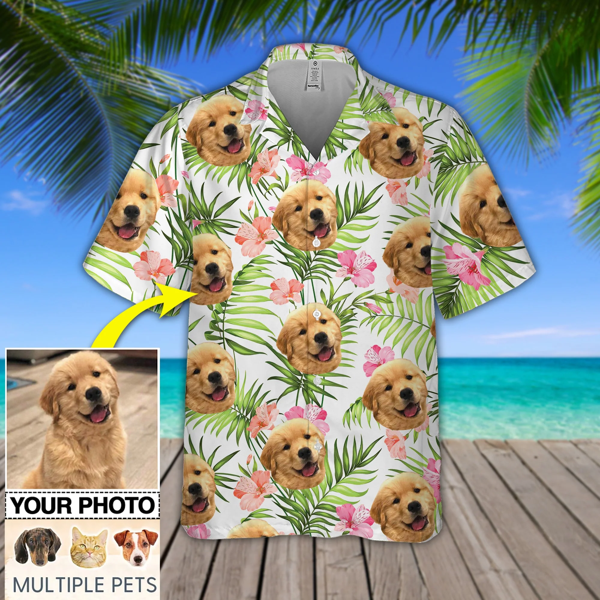 Tropical Flowers With Dog Custom Photo Trendy Hawaiian Shirt, Summer Aloha Shirt, Gift For Dog Lover