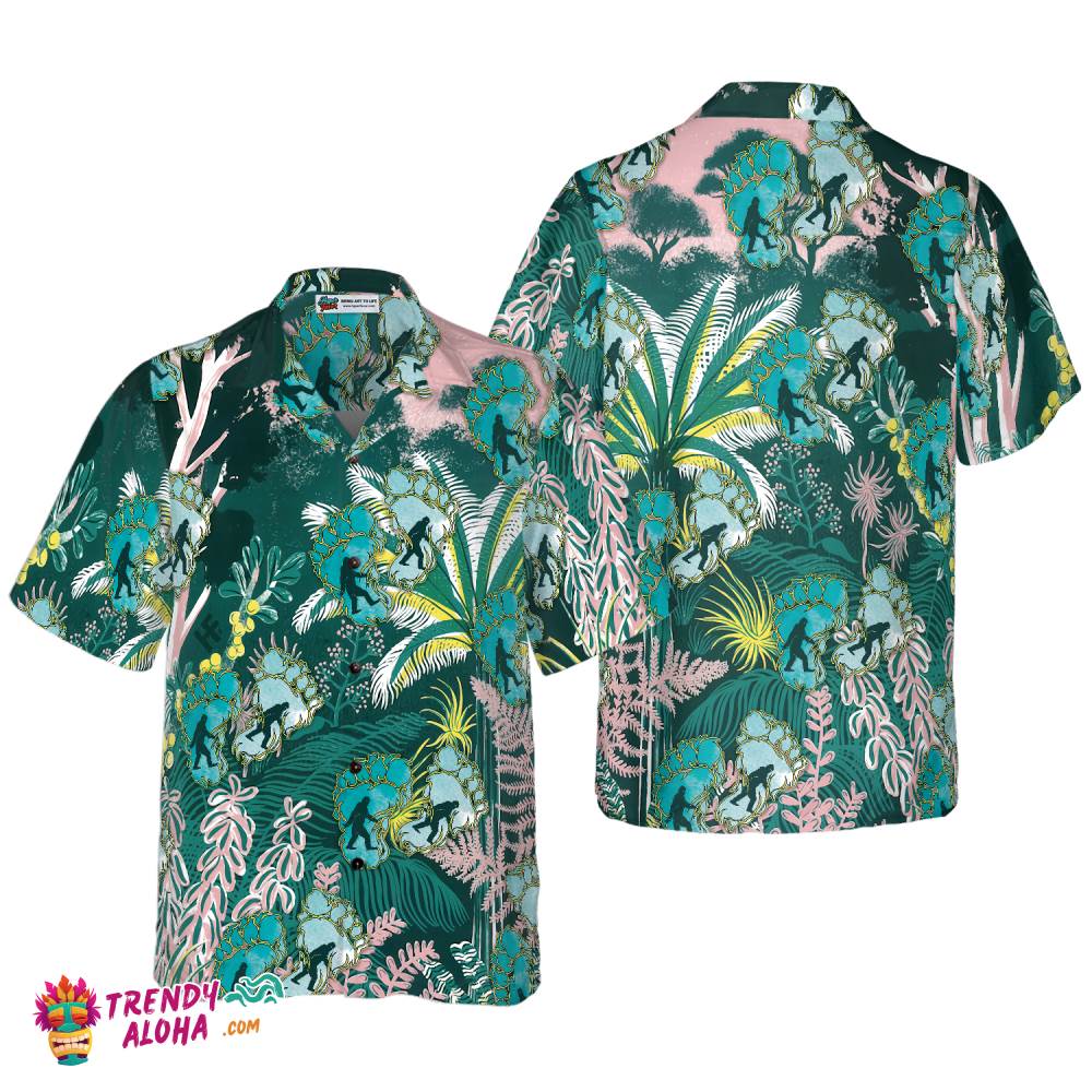 Tropical Forest Bigfoot Hawaiian Shirt, Tropical Floral And Leaves Bigfoot Shirt For Men Tropical Forest Bigfoot Hawaiian Shirt, Tropical Floral And Leaves Bigfoot Shirt For Men